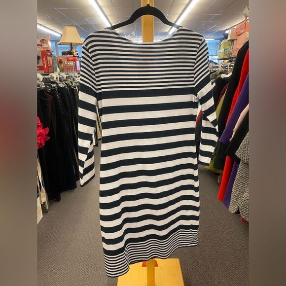 Allison Brittney med black/white stripe dress NEW - Picture 2 of 3